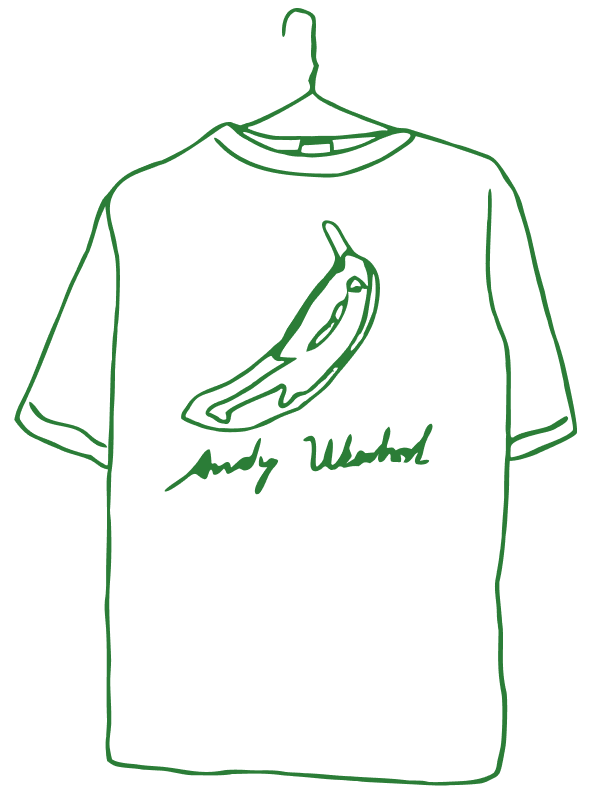 バナナの下にAndy Warholと書かれたTシャツのイラスト